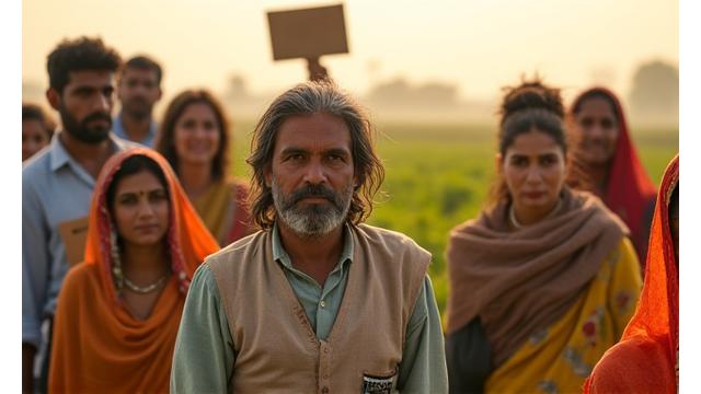 Farmers protesting peacefully in an open field