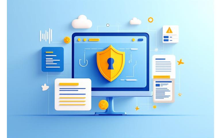 Illustration of data security and privacy, showing a shield protecting digital information. This image represents the core principles of StarBuzz Media's privacy policy.